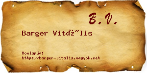 Barger Vitális névjegykártya